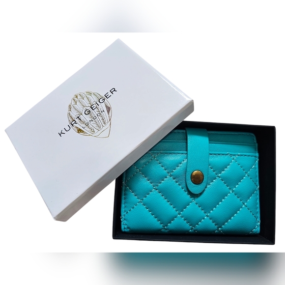 Kurt Geiger London New In Box Quilted Turquoise Card Holder - Picture 2 of 9